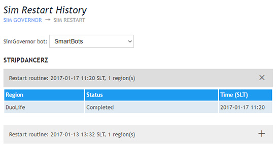 Sim Governor region restart history window